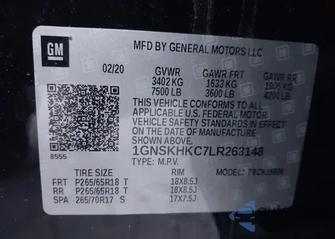 2020 Chevrolet Suburban 4Wd Lt from USA, damaged, VIN 1GNSKHKC7LR263148